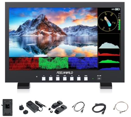 FEELWORLD FVM215 Moniteur de Diffusion 21.5 Pouces 1000 Nits avec Équipé du Moniteur de Formes d'Ondes,3D LUT,8 Bits,4K60Hz HDMI & 3G-SDI Entrées/Sorties