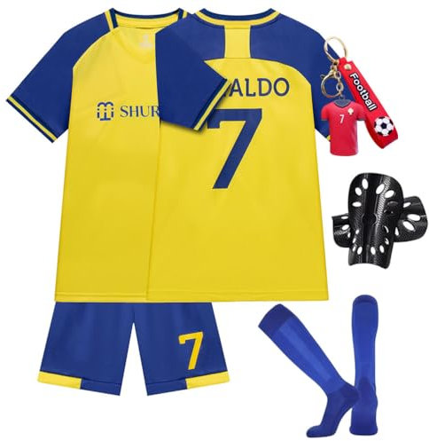 Generisch Fußball Trikot für Kinder Trikot Nr. 7 Fußballtrikots Fussball T-Shirt Shorts Socken und Schienbeinschoner Set Außenbereich für Junge Anzug (H207, 20(4-5 Jahre))