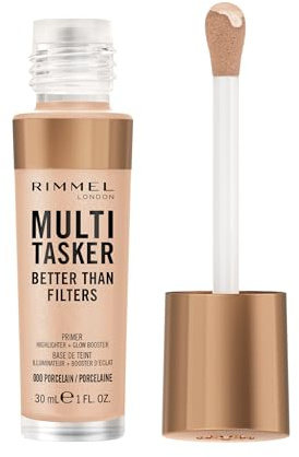Rimmel Multi-Tasker Better Than Filters, 000 Porcelain, Gesichtsprimer, Glow Booster und Aufheller, vegane Formel, leicht, Anti-Aging-Vorteile, fotoreflektierende Pigmente, Maxi Soft-Applikator, 30 ml