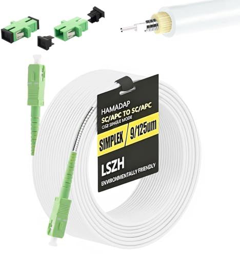 Hamadap SC/APC Fiber Optic Internet Cable 20M/65FT | Dedicated for Migration/Replacement Armored Single Mode OS2, LSZH White for AT&T Fiber/Verizon Fios ONT (with 2 Couplers)