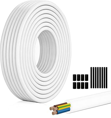 XINWANG H05VV-F 3x2,5mm² Cable Alimentación Blanco, 20m | Cable flexible de cobre multifilar para máquinas, herramientas, electrodomésticos y conexiones interiores.
