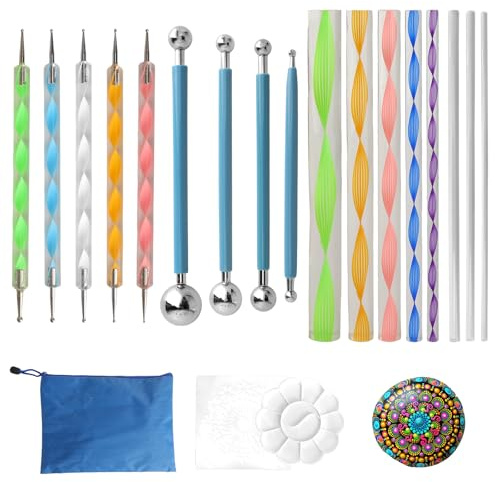 ZRUEWOT Dot Painting Set dot Painting Werkzeug Dotting Tool Dotting Pen dot Art - 19 Teiliges Mandala Punktierwerkzeug Set mit Schablone & Tasche, Punktmalerei Steine bemalen Acryl DIY Kunst Zubehör