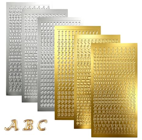 Wachsbuchstaben für Kerzen 6 Blatt, Wachs Buchstaben Kerze, Gold & Silber Aufkleber, PVC Sticker mit Buchstaben & Zahlen, Selbstklebend für DIY Kerzen und Dekorationen