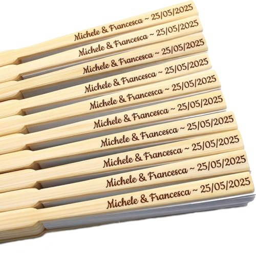 Generico 10 x Ventagli Legno Personalizzati con Incisione Laser Bomboniere Segnaposto Matrimonio Laurea Battesimo Accessorio per Cerimonia ed Eventi (10, Ventaglio)