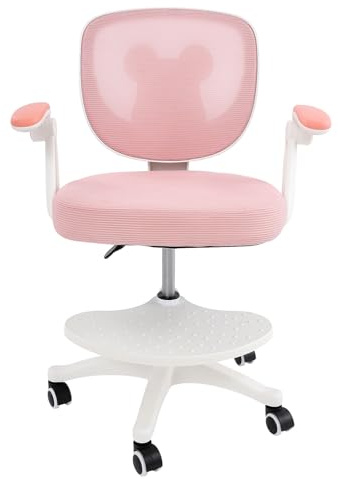 Eieblek Barnskrivbordsstol, ergonomisk inlärningsstol med justerbara armstöd och fotstöd, barnsnurrstol ungdomsstol, barndatorstolar, lämplig för flickor och pojkar (rosa)