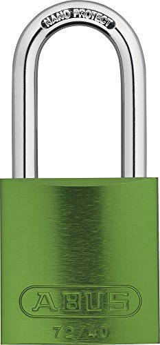 ABUS Aluminium-Vorhangschloss 72/40HB40 Hochbügel, grün, 43606 | Robustes Sicherheitsschloss mit gehärtetem Stahlbügel, korrosionsgeschützt, 40mm Breite, automatische Verriegelung