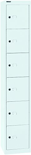 BISLEY Schließfachschrank Office, 1 Abteil, 6 Fächer, T 305 mm, Metall, 696 Verkehrsweiß, 30.5 x 30.5 x 180.2 cm