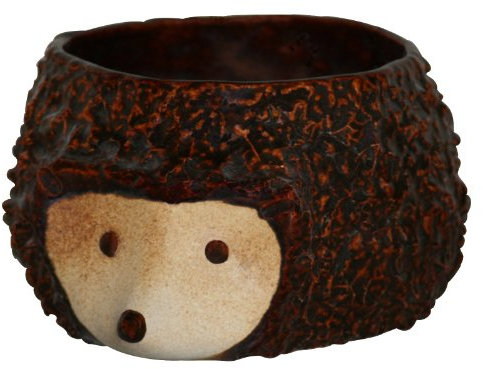 Blumentopf Pflanz-Igel [Größe 2],12x6cm, braun-glänzend, aus frostsicherer Steinzeug Keramik