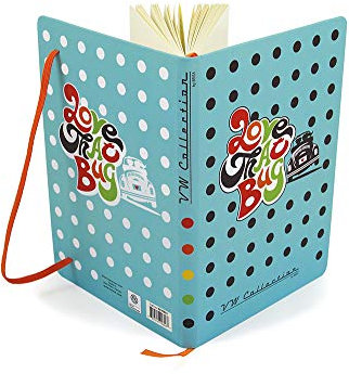 BRISA VW Collection - Volkswagen Notiz-Tage-Schreib-Buch, liniert im Hardcover-Einband im Käfer Design DIN A5 (Love That Bug/blau)