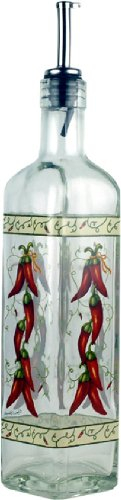 Oliera in vetro con beccuccio antisgocciolo, decoro peperoncino, capacità 1/4 L