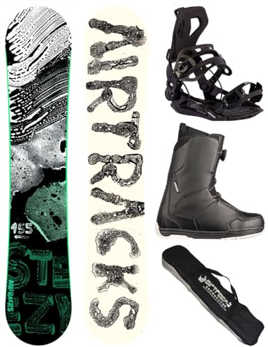 Airtracks Herren Snowboard Set Freestyle Freeride Wide Board Steezy Wide 155 - Snowboard Bindung Master - Softboots Star Black 43 - SB Bag