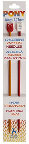 Pony Children's Coloured Knitting Pins: Single-Ended: Anodised Aluminium: 18cm x 3.75mm: Red/Yellow, Multi, 3.75mm, Aluminum
