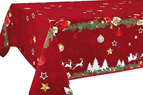 Le linge de Jules Nappe Anti-Taches Noël Rouge - Taille : Rectangle 150x240 cm