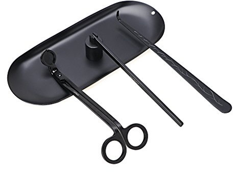 LUTAVOY Candle Accessory Set Candle Wick Trimmer Candle Wick Dipper Candle Snuffer Storage Tray 4 Packs Candle Care Kit Gift for Candle Lovers(Black - CAB3)