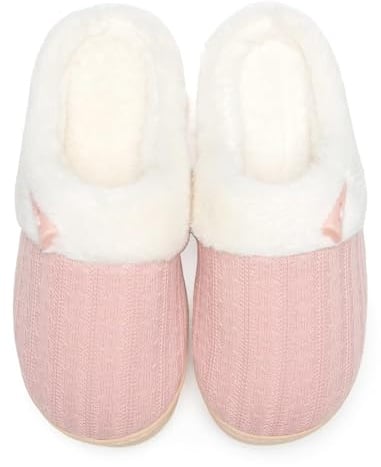 NineCiFun Women's Slip on Fuzzy Slippers Memory Foam House Slippers Outdoor Indoor Warm Plush Bedroom Shoes Scuff with Faux Fur Lining size 7 8 pink