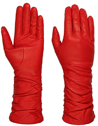 Caridei Langschafthandschuhe Damen Leder Fingerhandschuhe Handmade Made in Italy Herbst Winter rot 8 HS