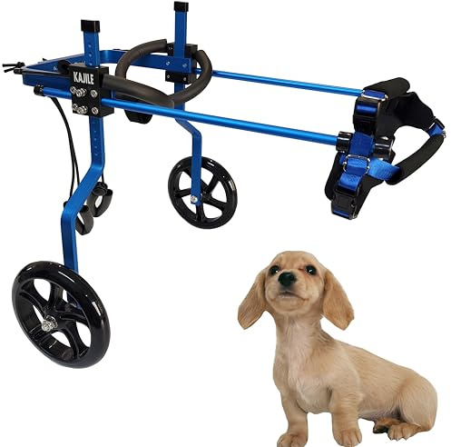 KAJILE Justerbar 2-hjuls hundvagn,XS-2 storlek för rehabilitering av funktionshindrade Hund Bakben, passform Höjd 22-29cm, bredd 11-15cm, längd 15-22cm