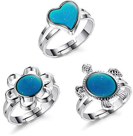 Anwin Farbwechsel Ringe Verstellbare Stimmungsringe für Kinder Damen Frauen und Mädchen Einstellbar 55-70MM 3er Pack
