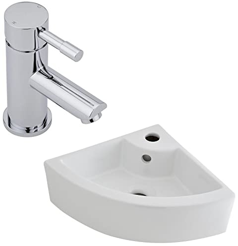MILANO Wall Hung Corner Bathroom Basin Sink Mono Mixer Tap 460 x 320mm