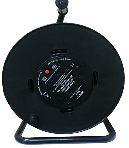 Daewoo Extension Reel, 4 Way Socket with 50 Metre Cable, Heavy Duty with Resettable Safety Cut Out, Open Frame, Black and Green