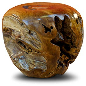Teak Wurzelholz Kugel - 40cm Beistelltisch in Form Einer Kugel aus massivem Wurzelholz, auch geeignet als Podest oder Blumenständer
