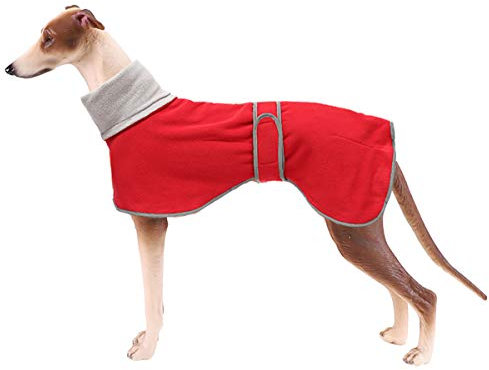 Geyecete Fleece Hundemantel Pullover Windhunde,Whippet winterjacken ,Verstellbaren Hundeweste,kleidung für Windhunde/Lurcher/Whippet-Rot-XXL