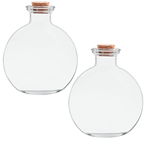 BELLE VOUS Petites Bouteilles en Verre Sphériques (Lot de 2) - Fioles en Verre avec Bouchons en Liège 240 ML - Petit Bocal en Verre pour Art Décoratif Fait Maison, Sel de Bain & Décoration de Mariage