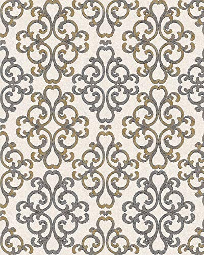 Barock Tapete EDEM 85037BR33 Tapete strukturiert mit Ornamenten glänzend creme hell-elfenbein platin-grau gold-gelb 5,33 m2