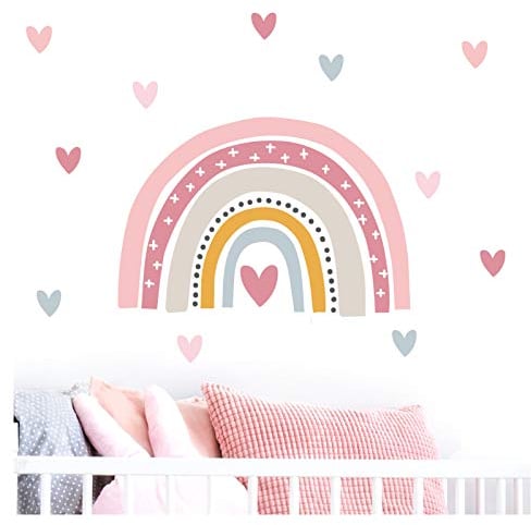 Little Deco Wandaufkleber Regenbogen mit Herzchen I Wandbild 120 x 79 cm (BxH) I Wandsticker Wandtattoo Mädchen Kinderzimmer Deko Sticker Mädels Aufkleber Folie DL483