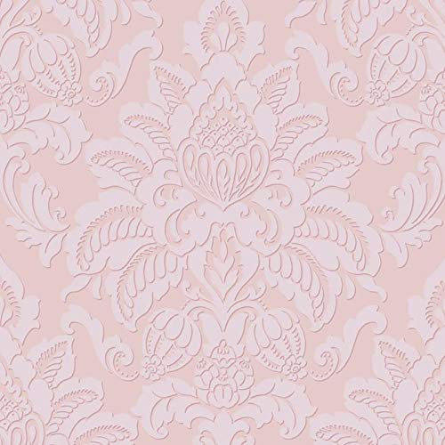 Glistening Blush Wallpaper Damask Textured Glitter Pink Embossed