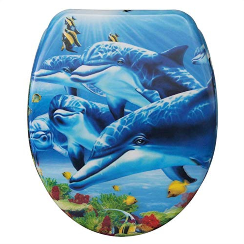 FHKBB Toilettensitz Schnellverschlussscharniere, schöne Delphin-Toilettensitze Langsam weich schließen Badezimmer-Toilettendeckel Stabile Scharniere Langlebig