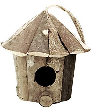 Nicoone Maison à oiseaux en bois, cabane à suspendre, maison à oiseaux, maison de campagne, décoration de jardin avec cordon de chanvre, excellente décoration pour le jardin
