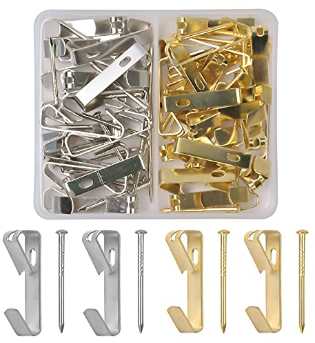 80 Pezzi Ganci per Quadri, Ganci per Quadri Muro Set di Ganci in Metallo per Quadri con Chiodi Supporto 10-100 Libbre, Photo Frame Ganci per Appendere Foto Specchi Decorazioni