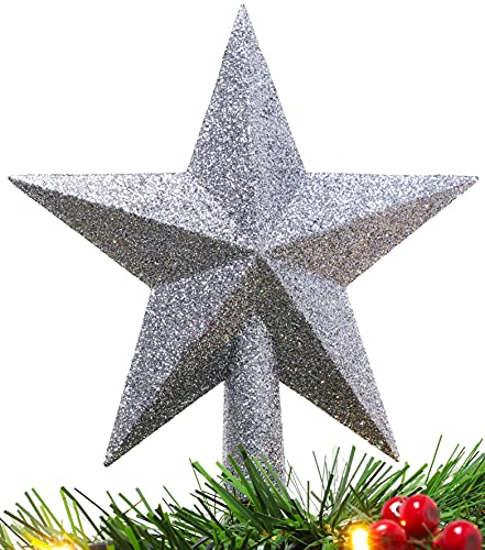 Christmas Concepts® 20cm Glitzer-Baumkronen-Sterndekoration – Weihnachtsbaumspitze (Graphit)