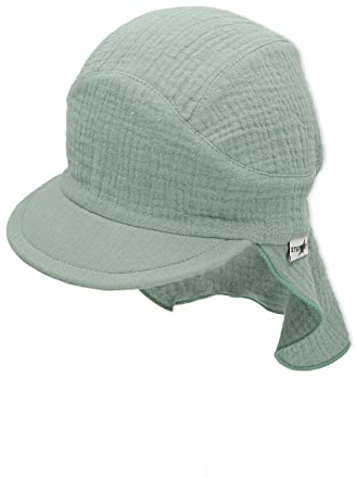 Sterntaler Unisex Schirmmütze mit Nackenschutz Musselin Sonnenhut, dunkelgrün, 47