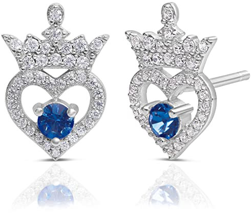 Disney Princess Sterling Silver Cubic Zirconia Birthstone Tiara Stud Earrings, Officially Licensed