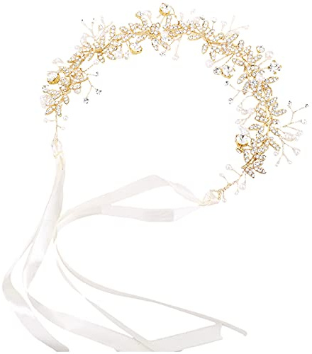 aromm Bridal Apparelbelt Verstellbare Bling Kopfbedeckung Hochzeitskleid Taille Kette mit Perlen und Strass für Frauen Mädchen, Gold