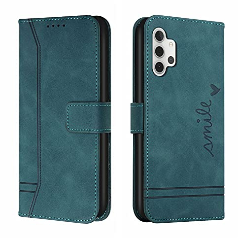 Trugox Handyhülle für Samsung Galaxy A32 5G Hülle Klappbar Klapphülle mit Kartenfach Handytasche Handy Schutzhülle Tasche Leder Wallet Flip Case Slim Book Cover - Blau Grün