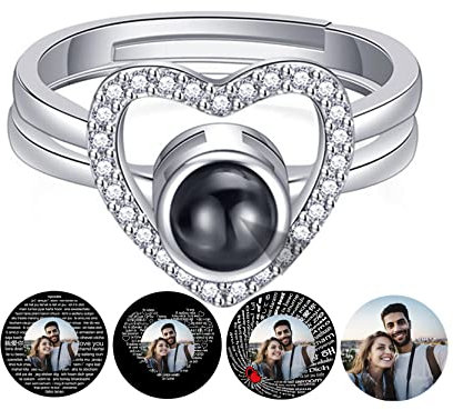 Personalisierter Foto-Projektionsring Ich liebe dich Ring 100 Sprachen Benutzerdefinierter Bild-Herz-Projektionsring Jahrestag Muttertagsgeschenke für Mutter Frauen