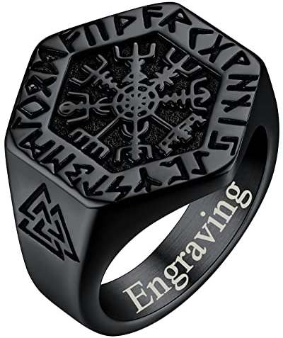 FaithHeart siegelring in Größe 62.1 für herren damen Vintag Kompass Fingerring mit Gravur Retro Skandinavischer Vegvisir Fingerring mit Rune für Paar Pärchen