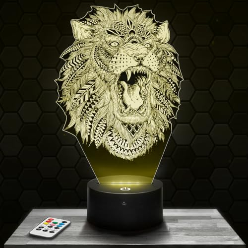 Nachttischlampe - Touch-Nachtlicht Löwe Mandala Tier 3D-LED-Lampe Illusion, Geschenkidee Weihnachten Geburtstag Junge und Mädchen Nachttischlampe Kinder- oder Erwachsenenzimmer