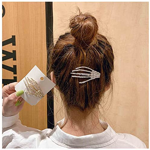 Yheakne Punk Skelett Klaue Haarspange Gold Kristall Totenkopf Haarspange Haarnadel Zombie Skelett Hand Haarspange Halloween Haarschmuck für Frauen und Mädchen