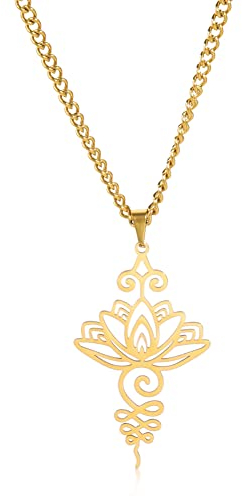 Dreamtimes Lotus Blume Anhänger Halskette für Frauen Yoga Heilung Charms Unalome Symbol Amulett Edelstahl-Schmuck Lotus Blume Halskette Buddha Yoga Halskette (Gold)