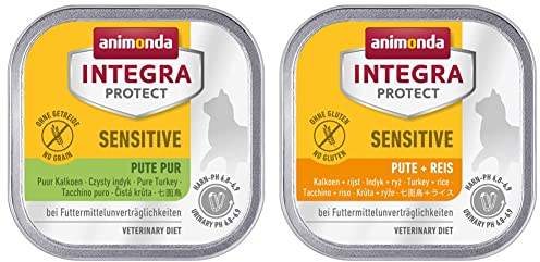animonda Integra Protect Katze Sensitive,16 x 100 g & Katze Sensitive, Diät Katzenfutter, Nassfutter bei Futtermittelallergie, Pute + Reis, 16 x 100 g