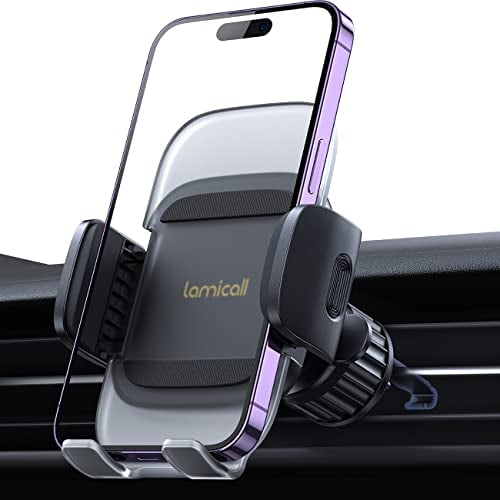 Lamicall Support Téléphone Voiture de Grille d'Aération - [2023 Pince à Ressort] Libération Rapide, 360° Rotation, Porte Universel Téléphone Voiture pour iPhone 17 16 15 14, Huawei, 4-7” Smartphones