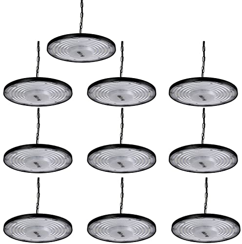 Blivrig 10PCS 200W LED UFO Hängeleuchten Industrielampe 6500K Kaltweiss mit Metallkette, 20000LM Hallenstrahler 230V IP65 Wasserdicht, 288 LED Pendelleuchten für Fabriken, Restaurant, Fußballplatz