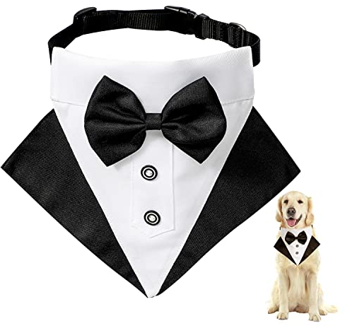 Hund Smoking Bandana Halsband, Formale Hochzeit Party Hund Hochzeit Bandana,Verstellbar Krawatte Haustier Anzug Fliege Bandana für Hochzeit Geburtstag Kostüme (L)