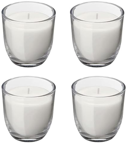 4-er Set JUBLA Kerze im Glas, duftneutral, weiß, 7.5cm