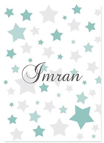 HLSHOE Cartoon Mint Green Stars Baby Custom Name Poster Kinderzimmer Leinwand Malerei Wand Kunstdrucke Bilder Kinderzimmer Schlafzimmer Dekoration (Color : 2, Size : 60x90cm No Frame)
