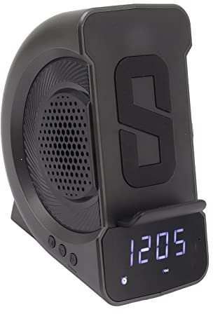 Radio Reloj Despertador con Carga Inalámbrica y Altavoz Bluetooth, Despertador Digital 3 en 1, Pantalla LED, Cargador USB, 12 Funciones, Batería de 1200 MAh, para de Dormitorio (Gris Hierro 10W)
